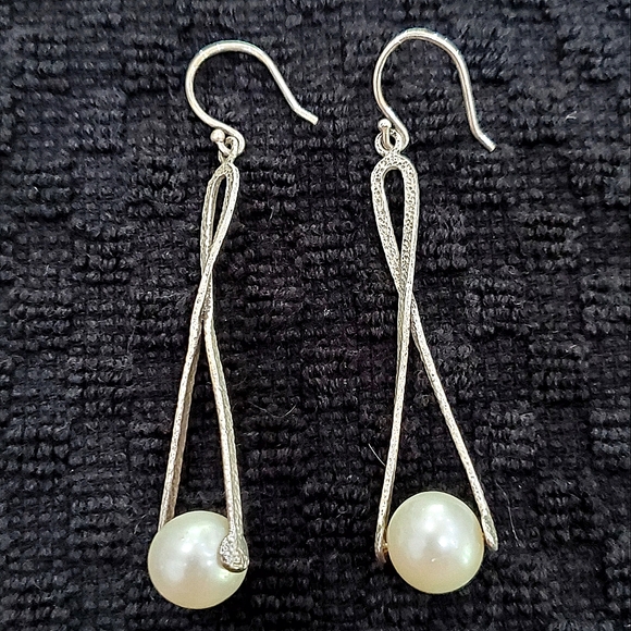 SILPADA 925 Sterling Silver Pearl Diver Hammered Texture Dangle Earrings W2285 main image 2
